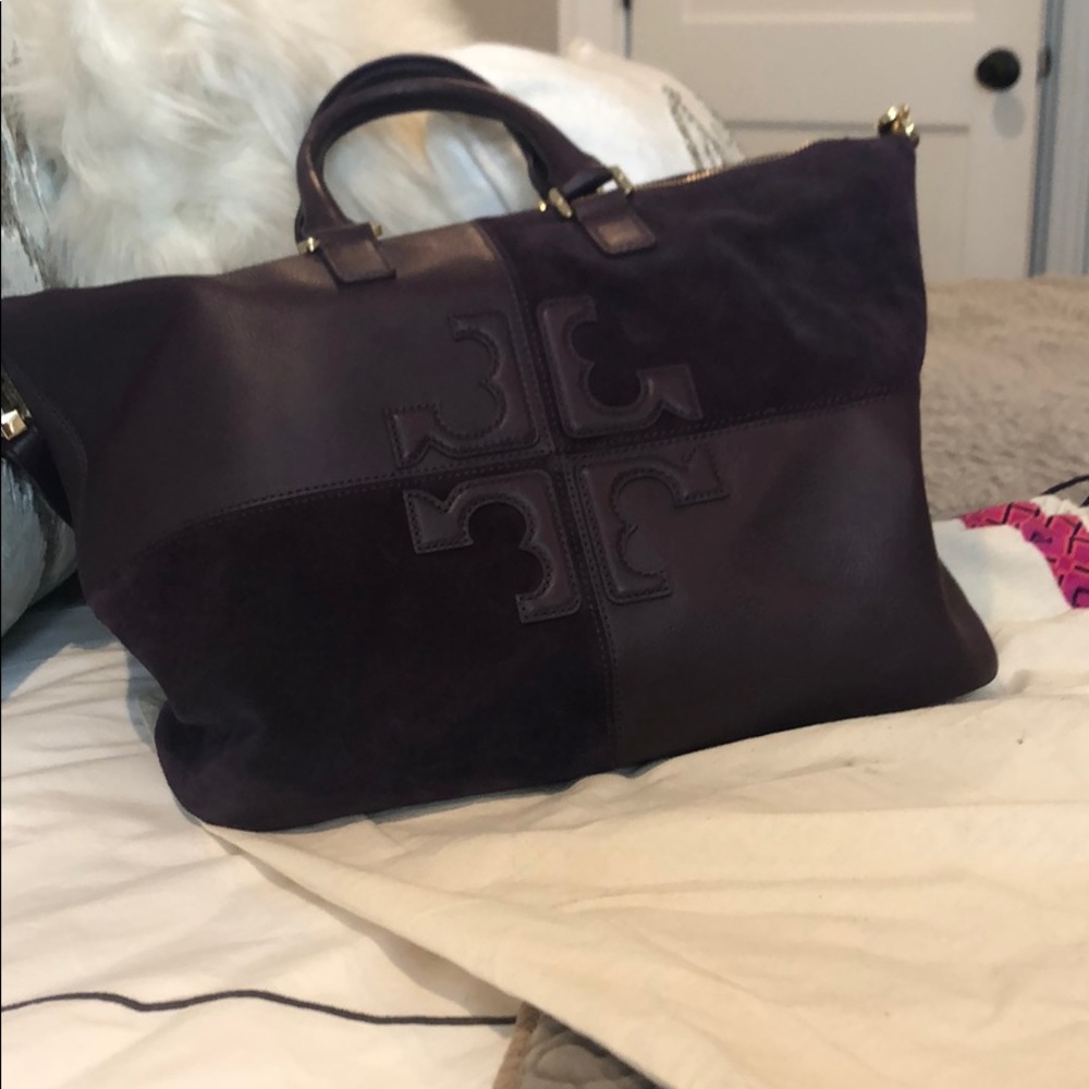 Tory Burch plum suede and leather satchel